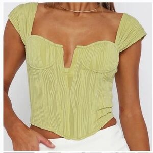 White Fox Boutique Cropped Textured Bustier Top. Size S. Green.
